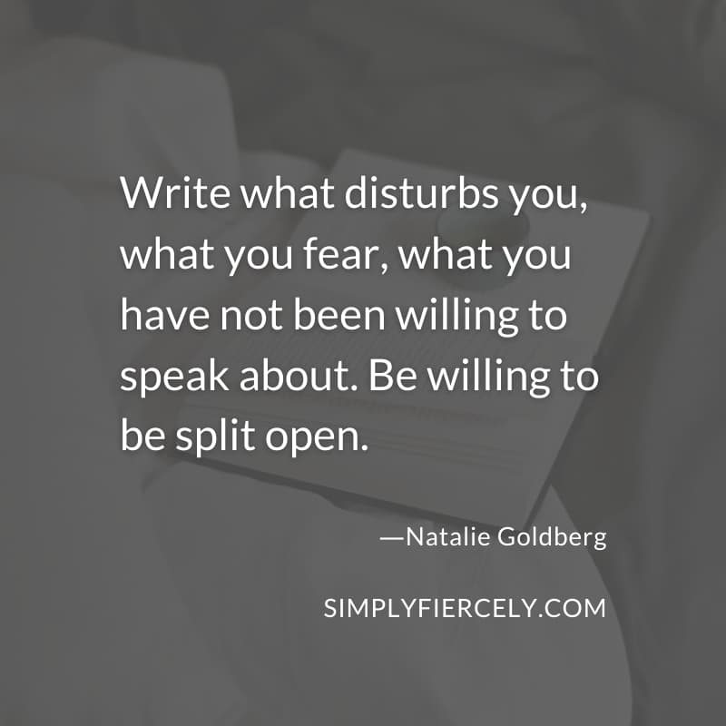 Write what disturbs you, what you fear, what you have not been willing to speak about. Be willing to be split open. - Natalie Goldberg
